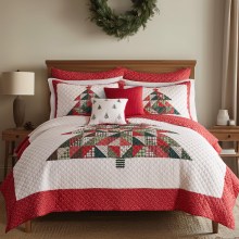 Levtex-Home-Patchwork-Pine-Quilt-Set-FullQueen-Quilt-and-Two-Standard-Shams-Patchwork-Bordered-Red-Cream-Green-Quilt-88x92in.-and-Shams-20x26in.-Revers-5
